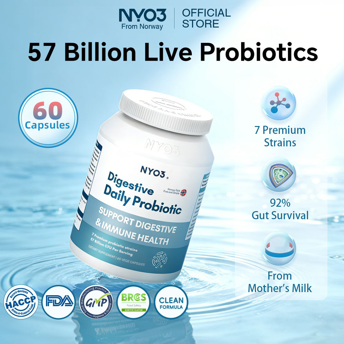 NYO3® Daily Digestive Probiotic Capsules
