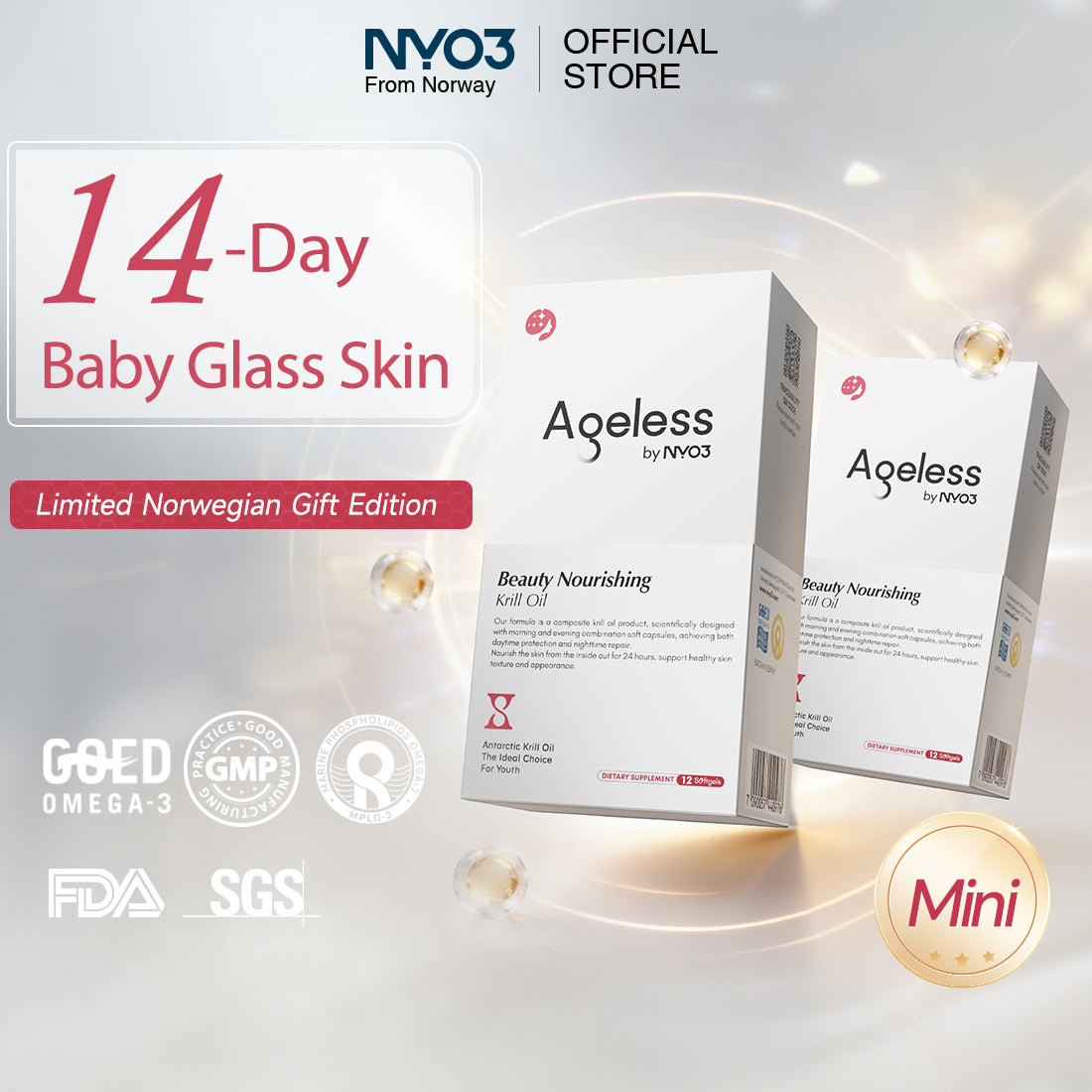 NYO3® Ageless Beauty Nourishing Krill Oil Softgels Mini Set