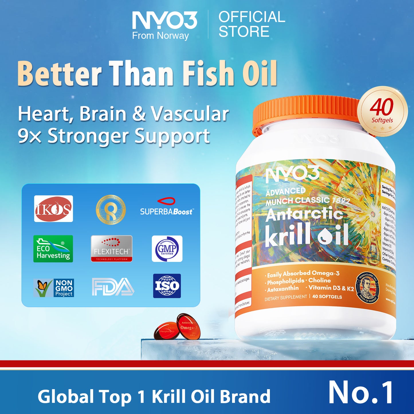 NYO3® Advanced MUNCH CLASSIC 1892 Antarctic Krill Oil Softgels 2.0
