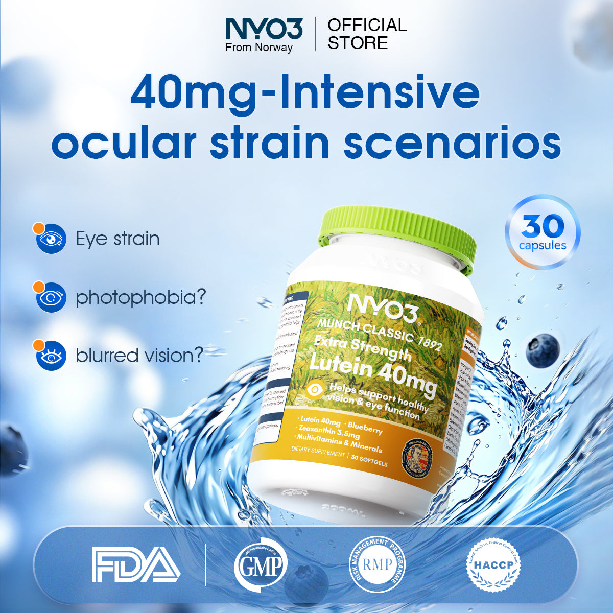 NYO3® Blueberry Extract & Lutein Softgels