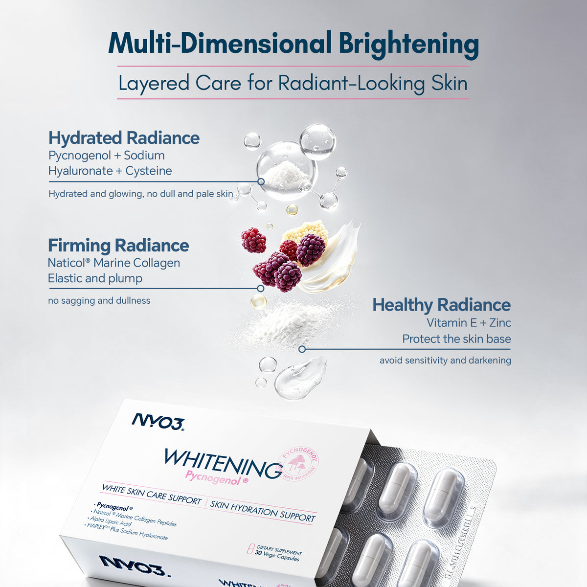 NYO3® Whitening Pycnogenol® White Skin Care Hydration Capsules