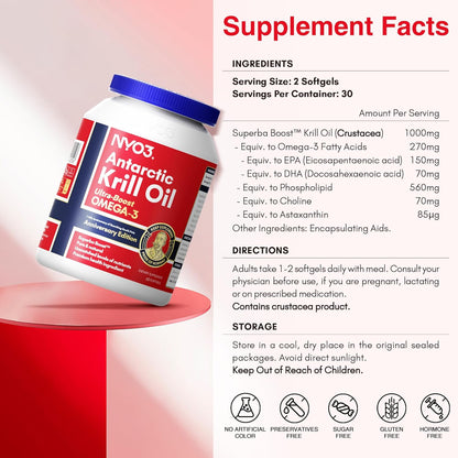NYO3® Antarctic Krill Oil Amundsen Omega-3 Softgels. 60ct
