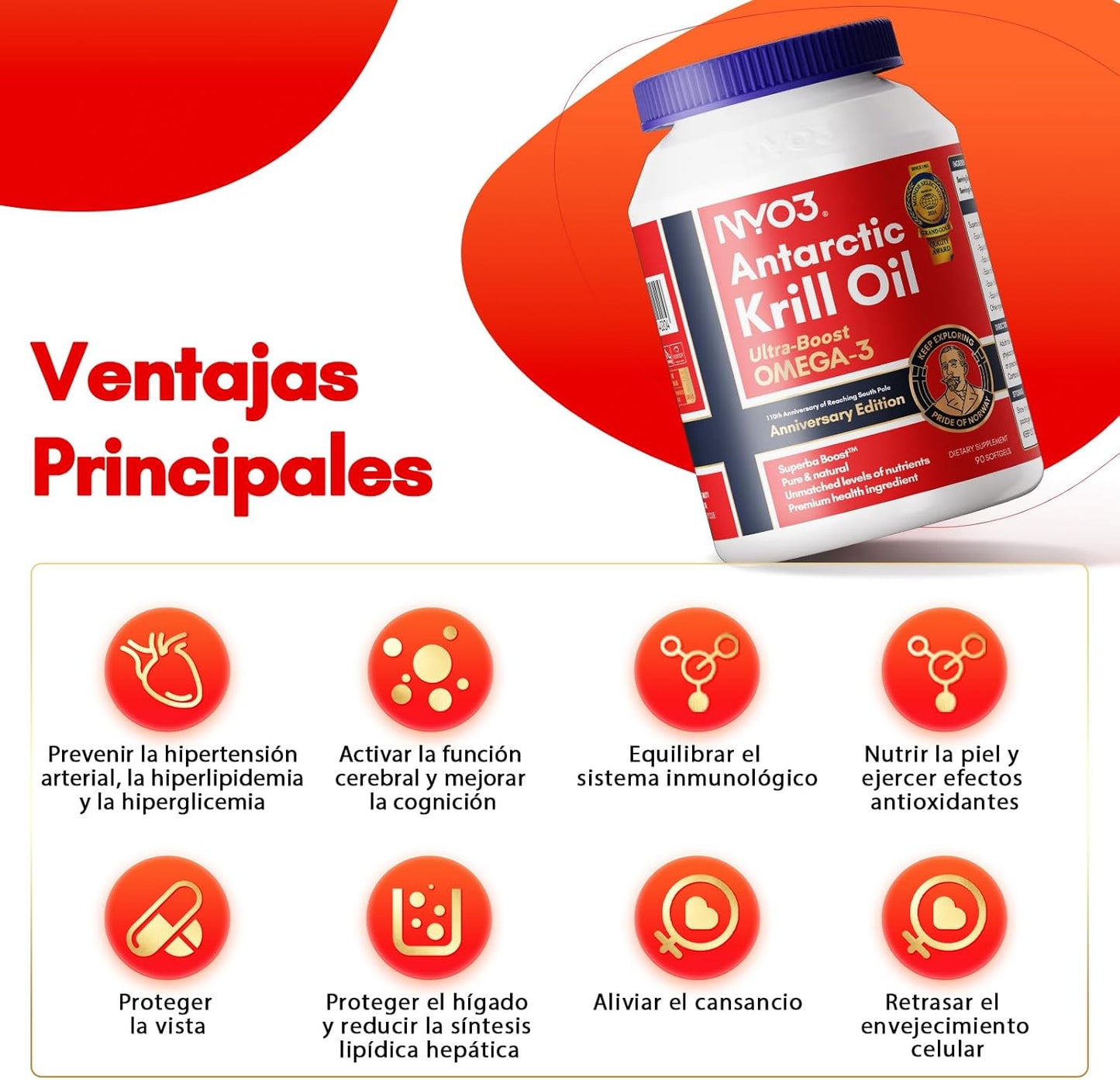 NYO3® Antarctic Krill Oil Amundsen Omega-3 Softgels. 60ct