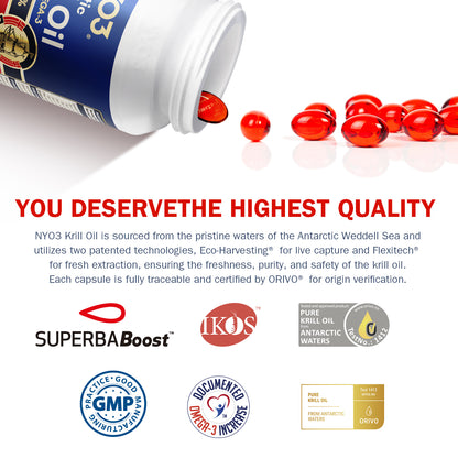 NYO3® Antarctic Krill Oil – 56% Phospholipids 500mg 90 Softgels
