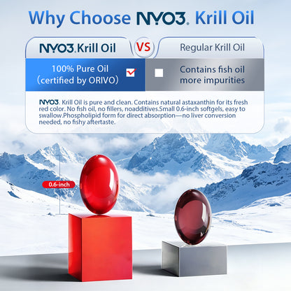 NYO3® Antarctic Krill Oil – 56% Phospholipids 500mg 90 Softgels