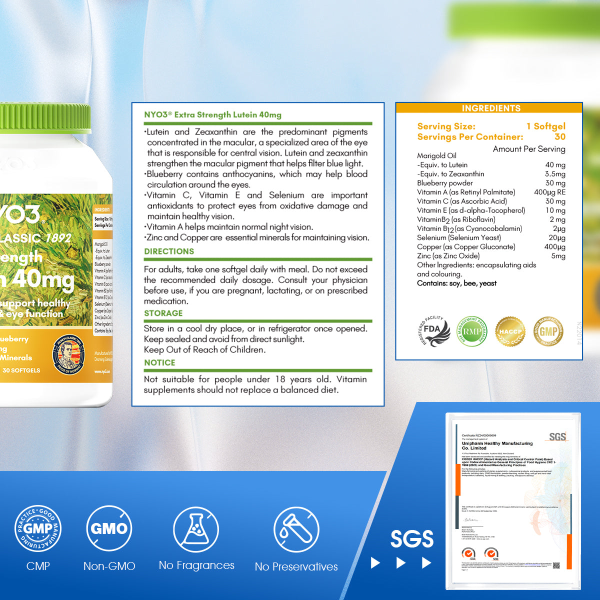 NYO3® Blueberry Extract & Lutein Softgels