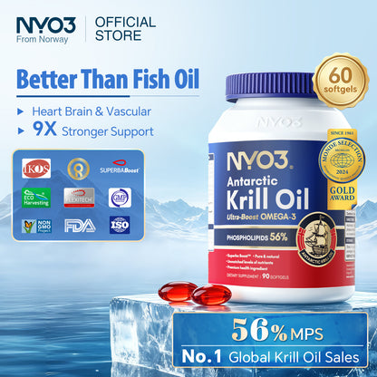 NYO3® Antarctic Krill Oil – 56% Phospholipids 500mg 90 Softgels