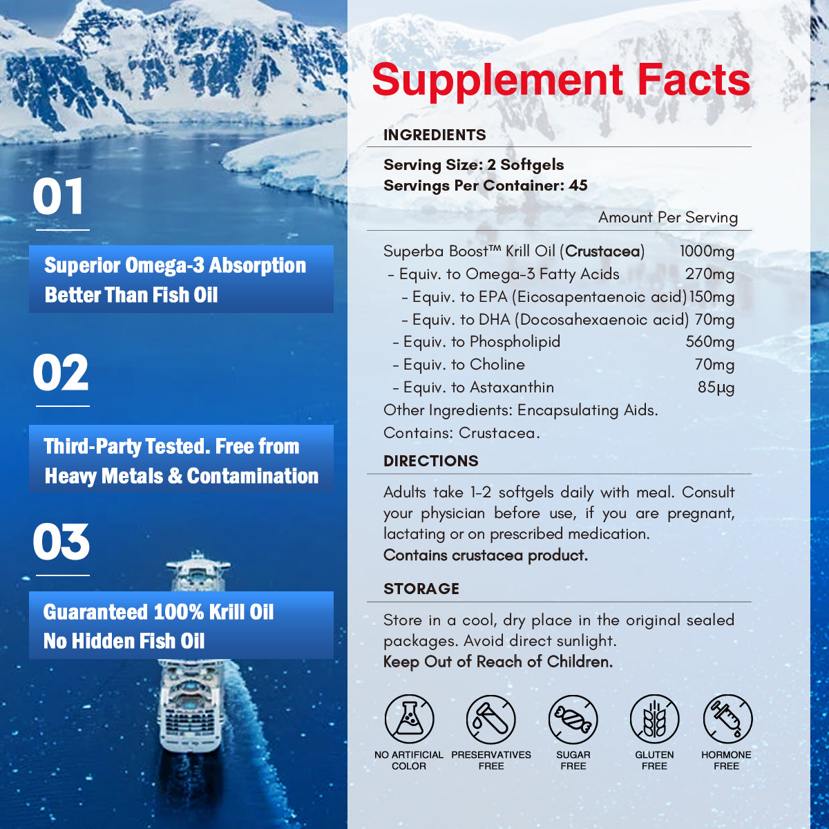 NYO3® Antarctic Krill Oil – 56% Phospholipids 500mg 90 Softgels