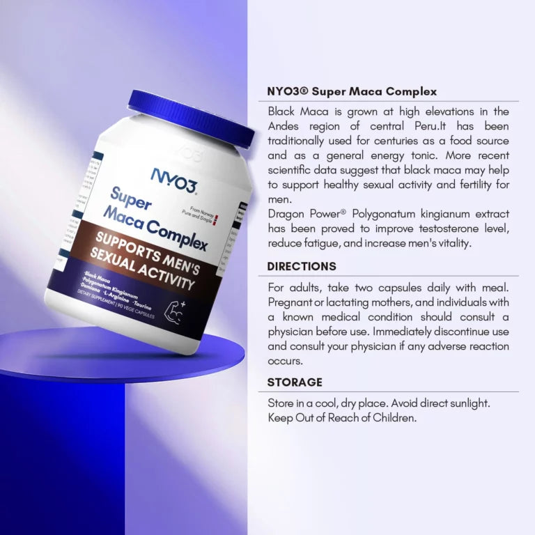 NYO3® Organic Black Maca Root Vegan Capsules 90 Ct(Buy More, Save More)