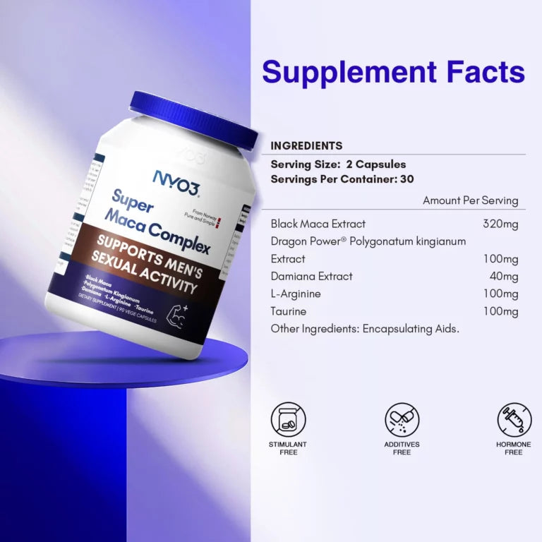 NYO3® Organic Black Maca Root Vegan Capsules 90 Ct(Buy More, Save More)