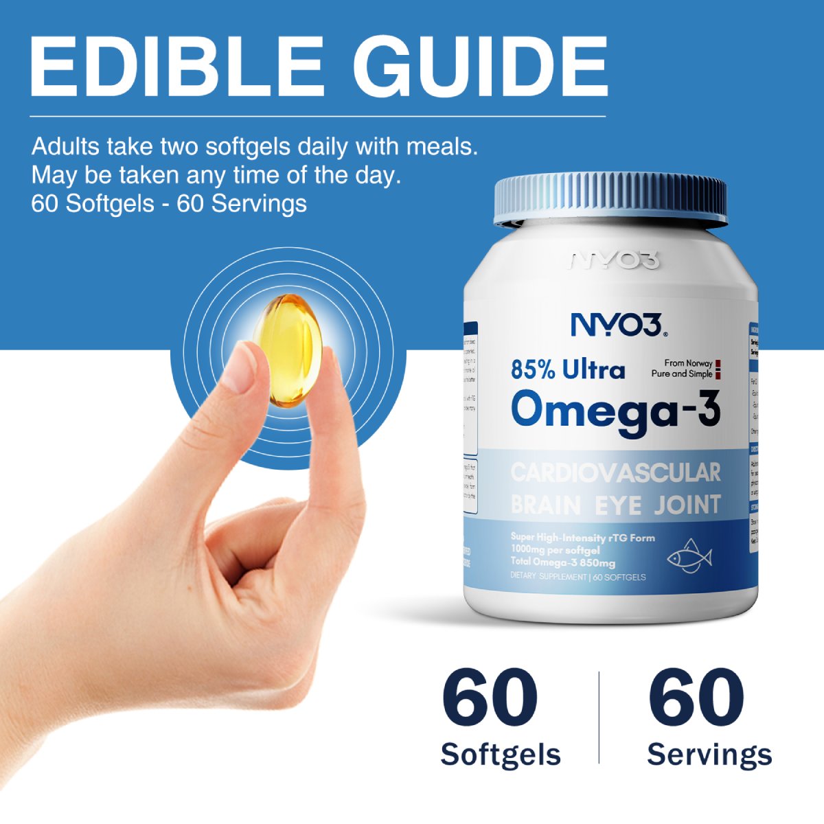 NYO3® 85% Ultra Omega-3 Fish Oil Softgels