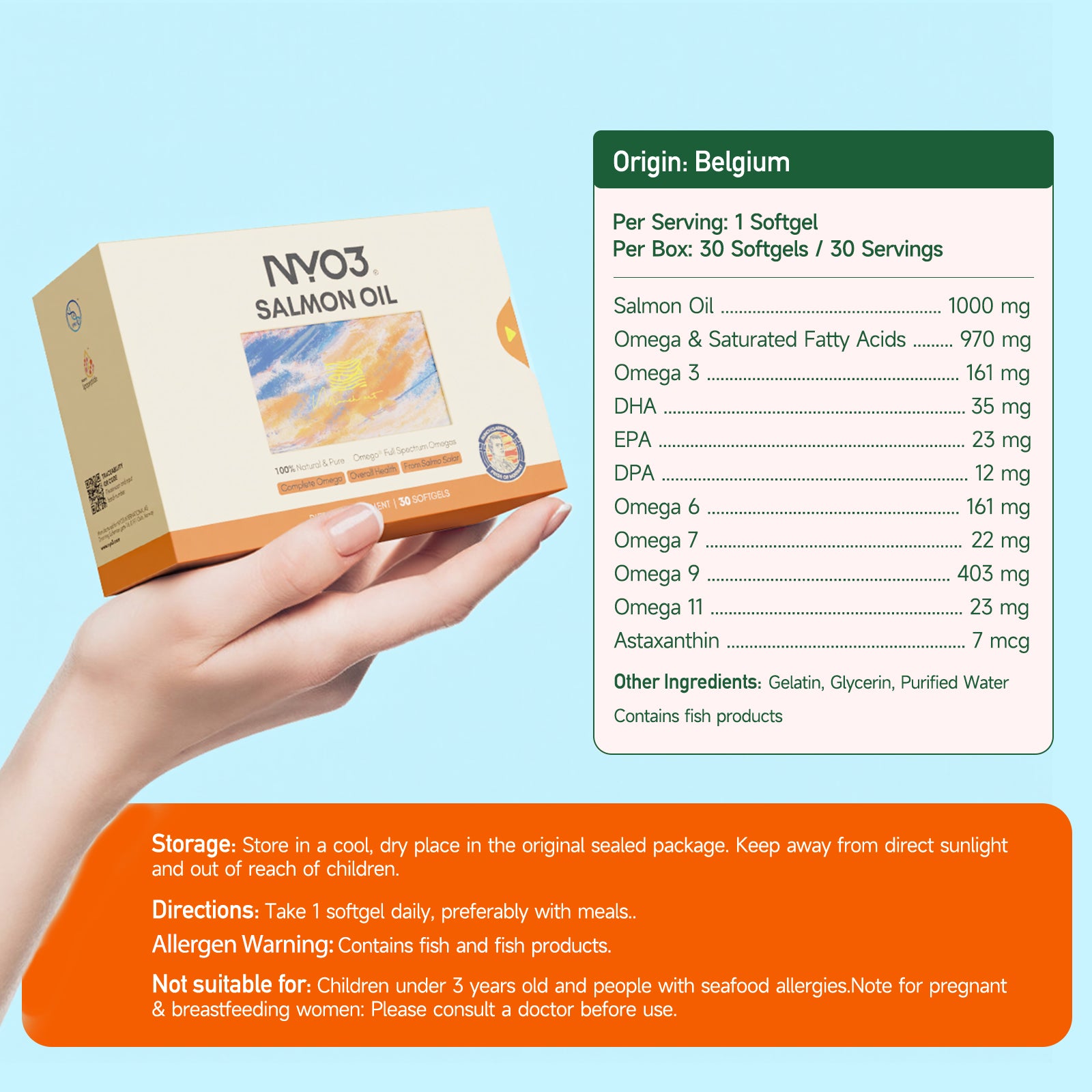 NYO3® Glowish 97% Full-Spectrum Salmon Oil 1000mg – 10 Softgels