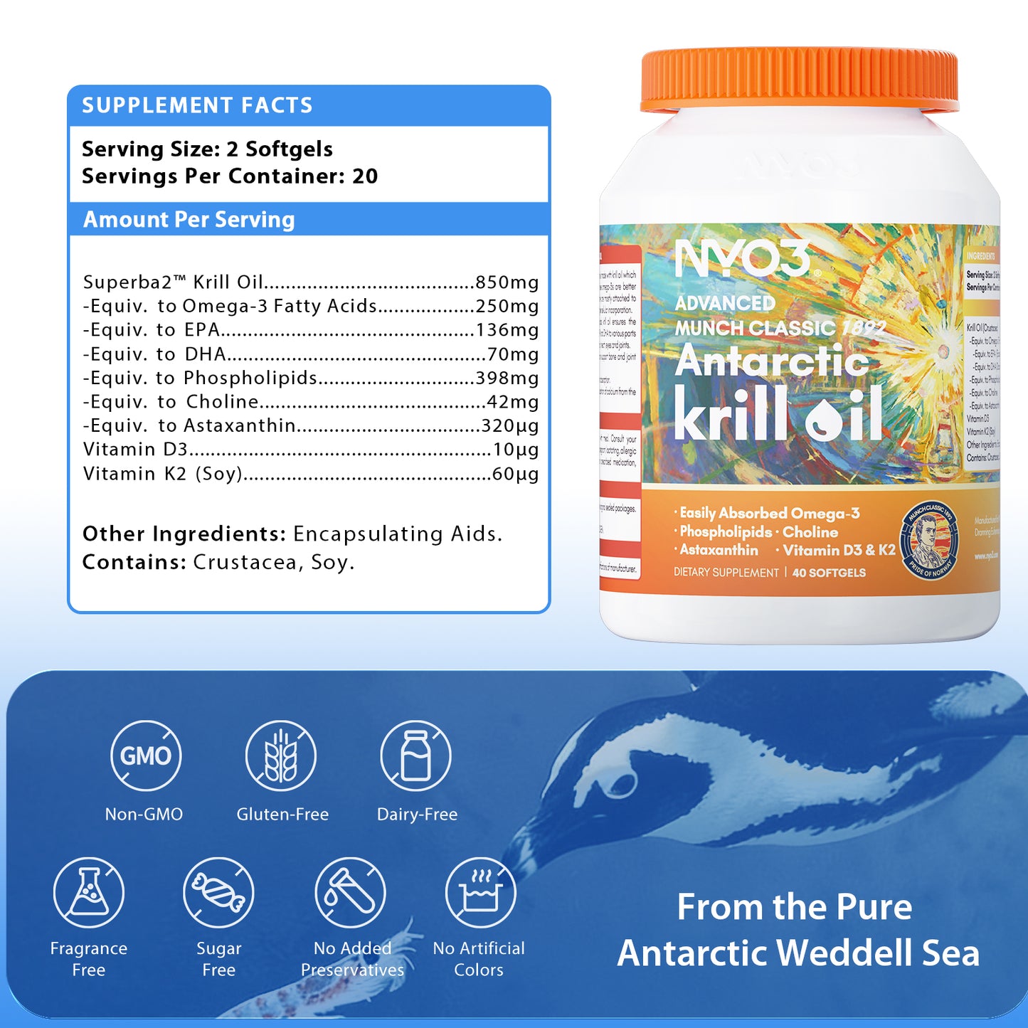 NYO3® Advanced MUNCH CLASSIC 1892 Antarctic Krill Oil Softgels 2.0